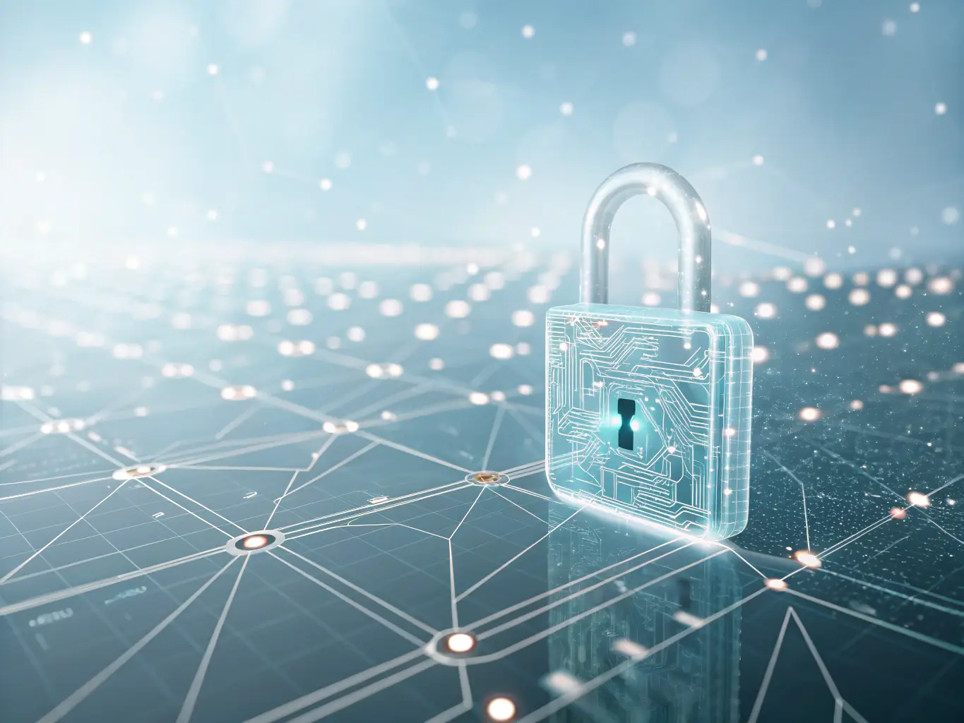 An image depicting a digital shield overlaying a network, symbolizing the advanced security protocols and threat detection capabilities of TechManage's cybersecurity services.