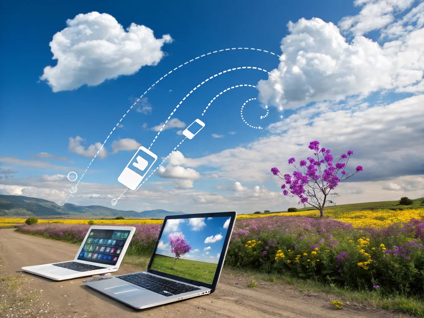 An image of a cloud infrastructure with interconnected servers and data flow visuals, representing the scalable and efficient cloud solutions offered by TechManage.